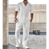 Men's Casual Solid Color Short Sleeve Shirt Trousers Set 34729140Y sold by Manly