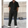 Men's Casual Solid Color Short Sleeve Shirt Trousers Set 34729140Y sold by Manly