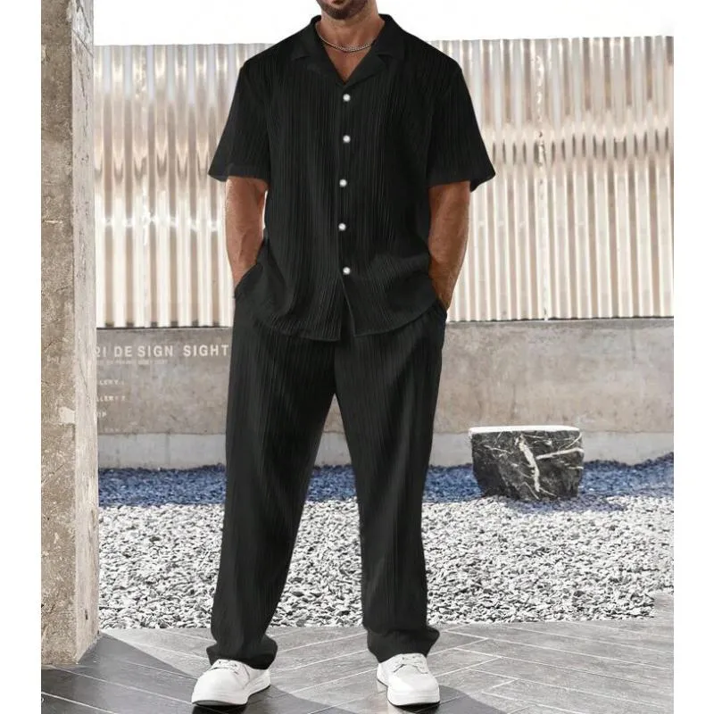 Men's Casual Solid Color Short Sleeve Shirt Trousers Set 34729140Y sold by Manly product image thumbnail 5