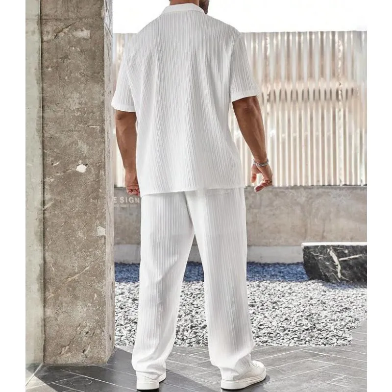 Men's Casual Solid Color Short Sleeve Shirt Trousers Set 34729140Y sold by Manly product image thumbnail 4