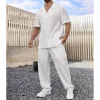 Men's Casual Solid Color Short Sleeve Shirt Trousers Set 34729140Y sold by Manly