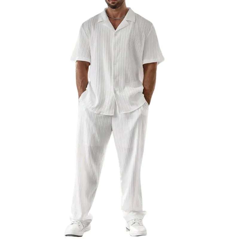 Men's Casual Solid Color Short Sleeve Shirt Trousers Set 34729140Y sold by Manly