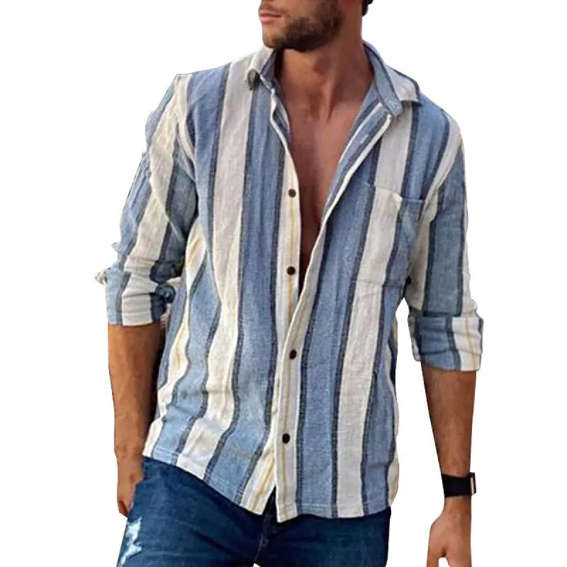 Men's Casual Striped Color Block Long Sleeve Shirt 88973636Y made by Manly