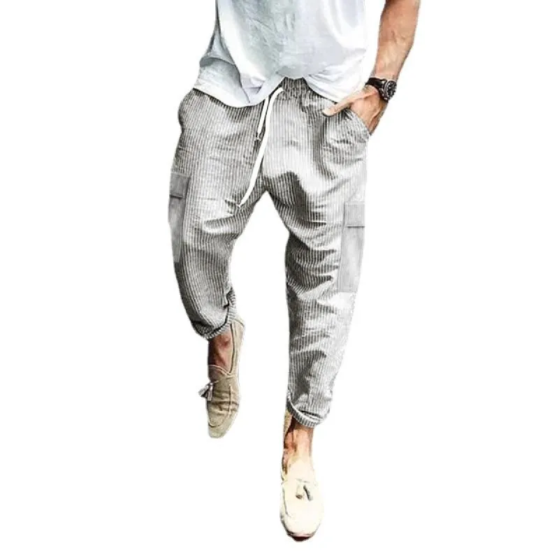 Men's Solid Loose Corduroy Multi-pocket Elastic Waist Casual Trousers 82789803Z sold by Manly