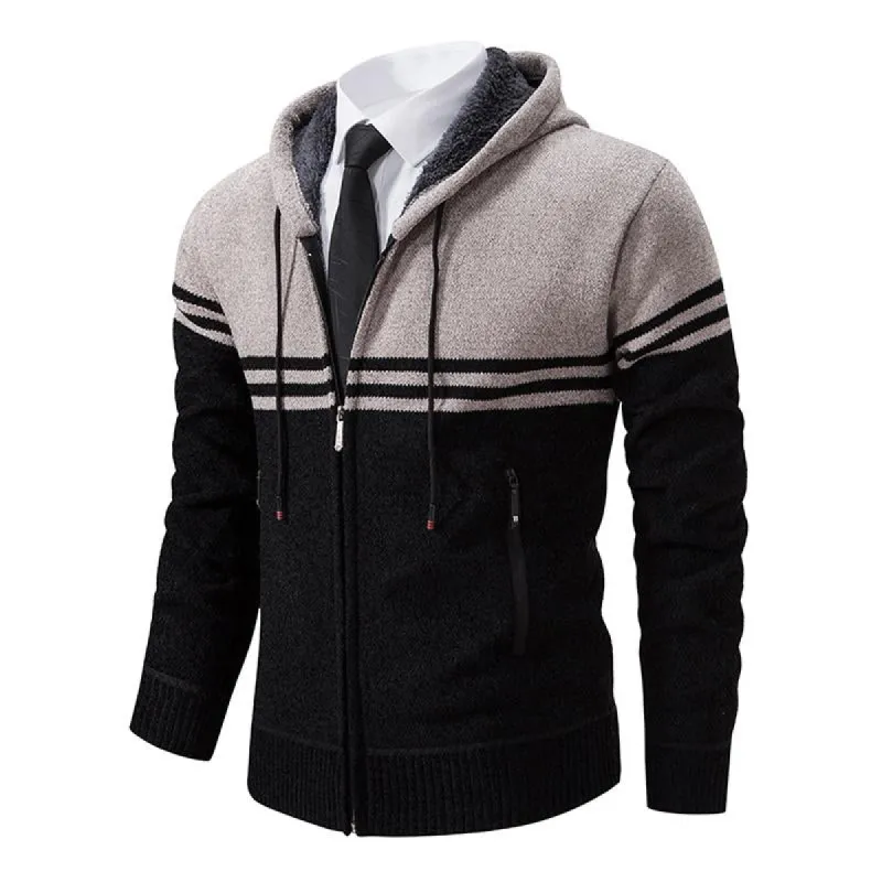 Men's Casual Colorblock Fleece Warm Zip Hooded Knitted Cardigan 19223129M sold by Manly
