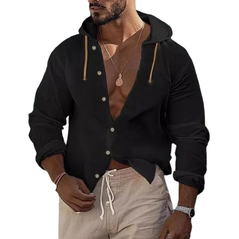 Men's Casual Solid Color Cotton Linen Blend Single-Breasted Hoodie 33523591M sold by Manly