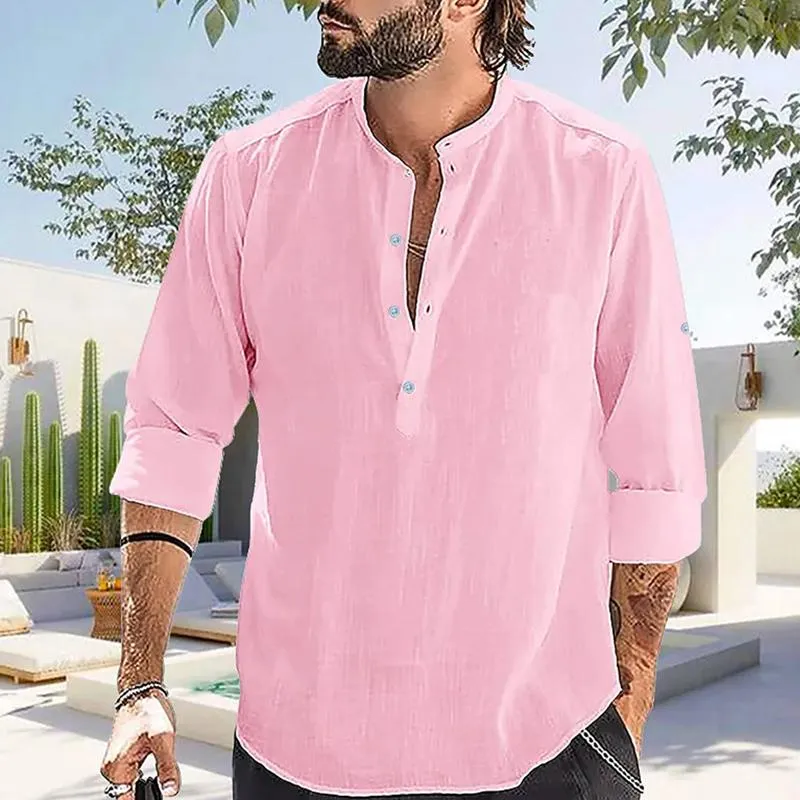 Men's Casual Solid Color Henley Collar Long Sleeve Shirt 70708345Y sold by Manly product image thumbnail 5