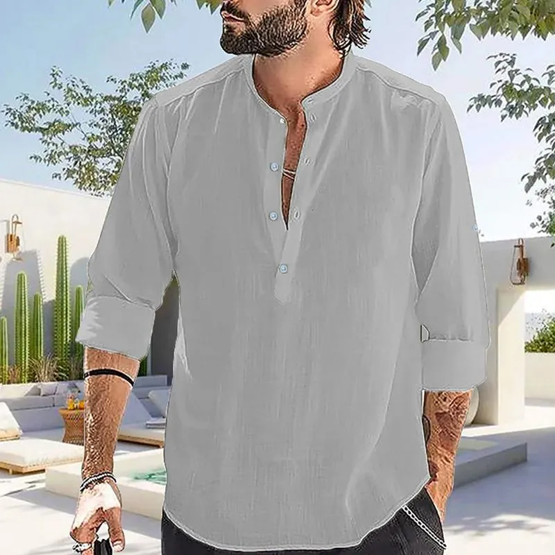 Men's Casual Solid Color Henley Collar Long Sleeve Shirt 70708345Y sold by Manly product image thumbnail 4