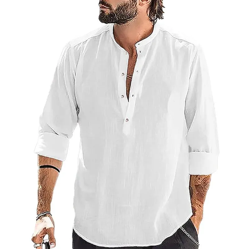 Men's Casual Solid Color Henley Collar Long Sleeve Shirt 70708345Y sold by Manly