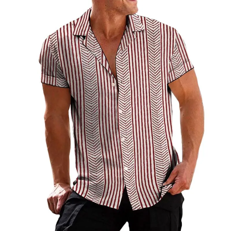 Men's Retro Ethnic Striped Beach Short-sleeved Shirt 39585249TO sold by Manly
