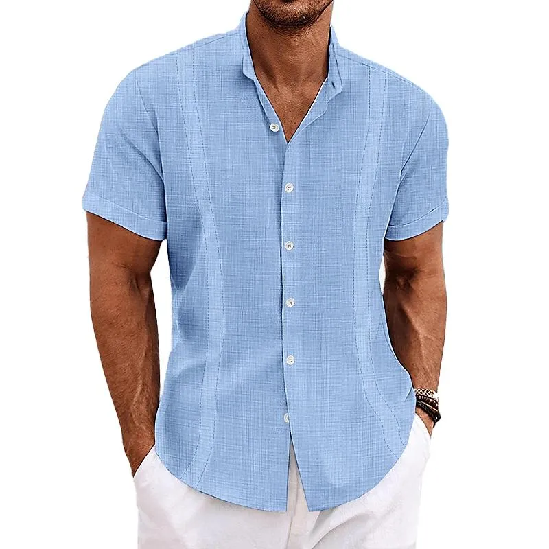 Men's Casual Solid Color Lapel Short Sleeve Shirt 03080340Y sold by Manly