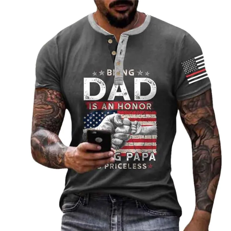 Men's Vintage Father's Day Lettering Short Sleeve T-Shirt 45222547X made by Manly