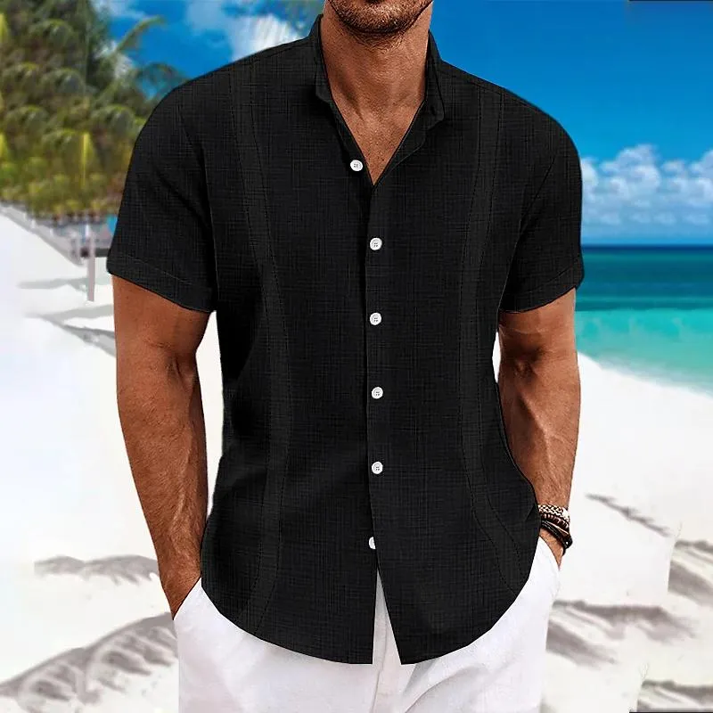 Men's Casual Solid Color Lapel Short Sleeve Shirt 03080340Y sold by Manly product image thumbnail 4