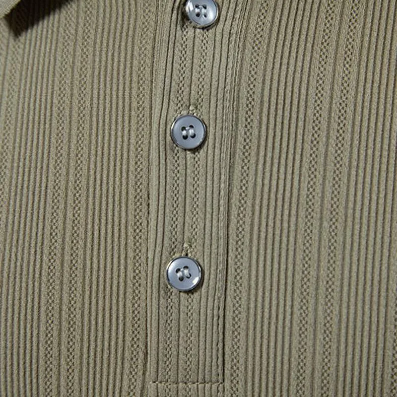 Men's Casual Solid Color Striped Lapel Short Sleeve Polo Shirt 11312688M sold by Manly product image thumbnail 5