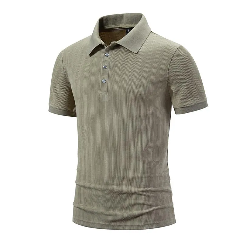 Men's Casual Solid Color Striped Lapel Short Sleeve Polo Shirt 11312688M sold by Manly