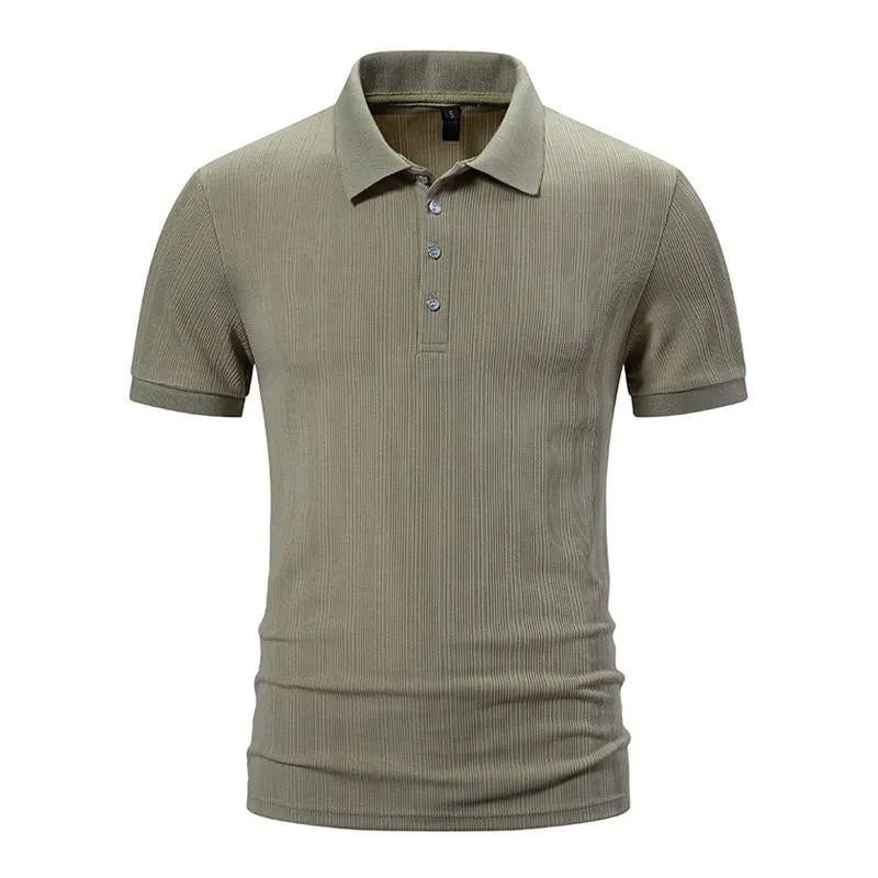 Men's Casual Solid Color Striped Lapel Short Sleeve Polo Shirt 11312688M sold by Manly product image thumbnail 2