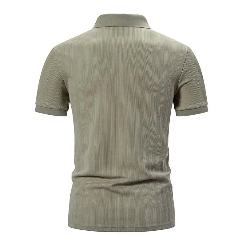 Men's Casual Solid Color Striped Lapel Short Sleeve Polo Shirt 11312688M sold by Manly product image thumbnail 3