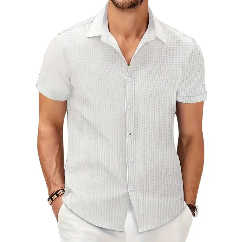 Men's Casual Solid Color Waffle Short Sleeve Shirt 65380455Y sold by Manly product image thumbnail 2
