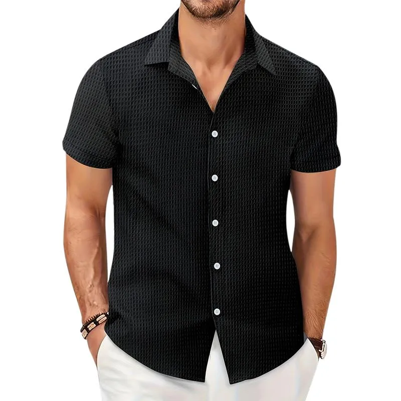 Men's Casual Solid Color Waffle Short Sleeve Shirt 65380455Y sold by Manly