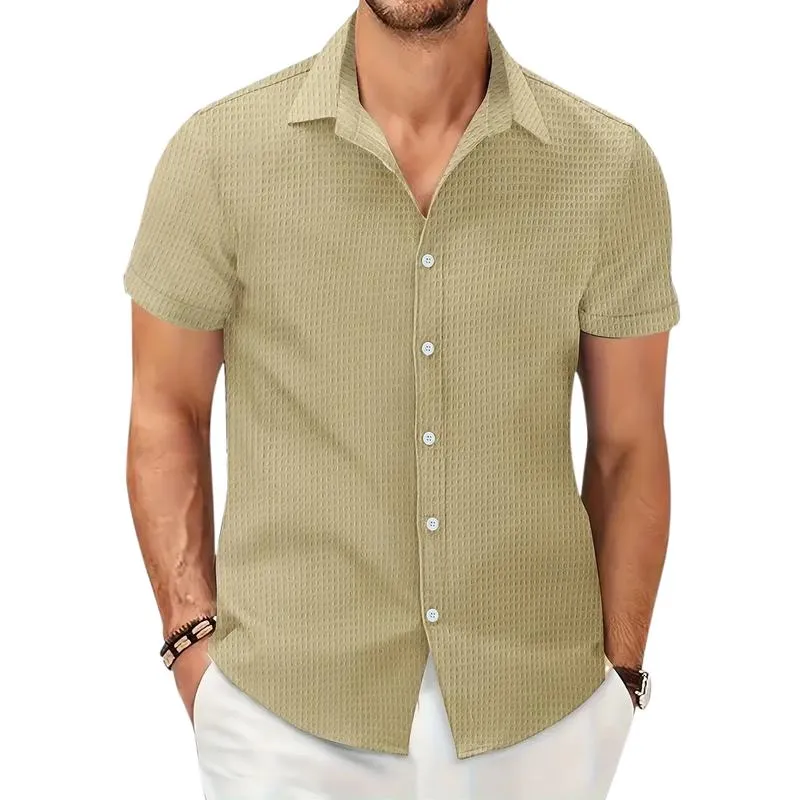 Men's Casual Solid Color Waffle Short Sleeve Shirt 65380455Y sold by Manly product image thumbnail 5