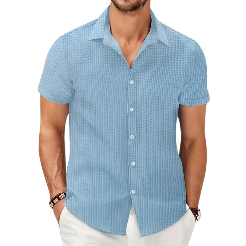 Men's Casual Solid Color Waffle Short Sleeve Shirt 65380455Y sold by Manly product image thumbnail 3
