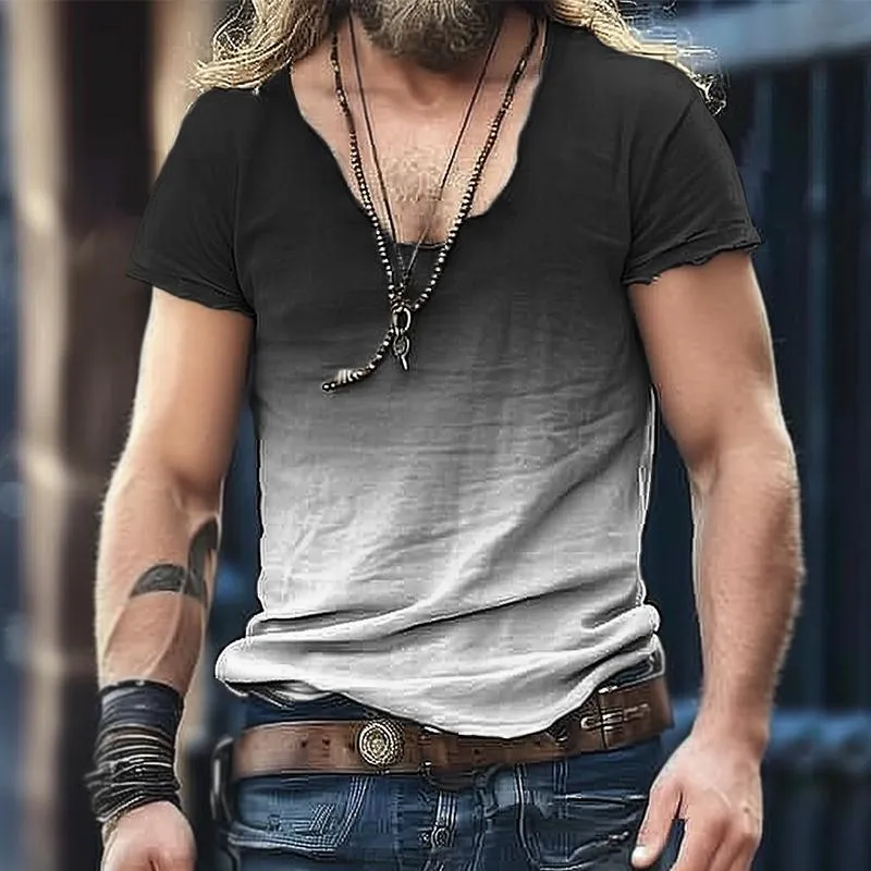 Men's Retro Gradient Casual Short Sleeve T-Shirt 94218635TO sold by Manly product image thumbnail 2