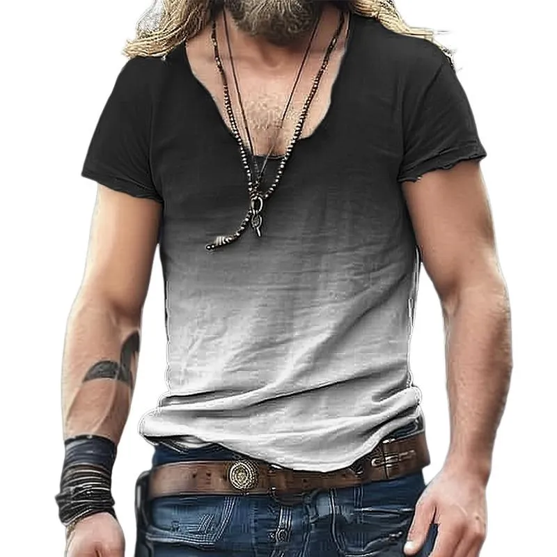 Men's Retro Gradient Casual Short Sleeve T-Shirt 94218635TO sold by Manly