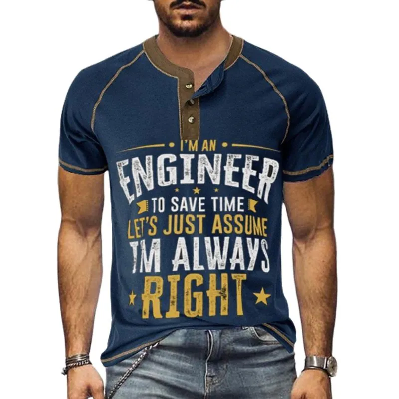Men's Letter Print Outdoor Vintage Short Sleeve Henley T-Shirt 66706979X sold by Manly