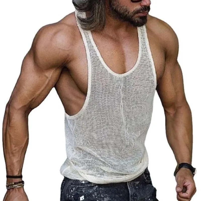 Men's Casual Sports Solid Color Knitted Tank Top 33237620M sold by Manly