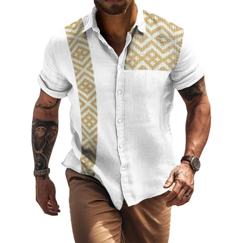 Men's Casual Ethnic Color Block Short Sleeve Shirt 02020751TO sold by Manly