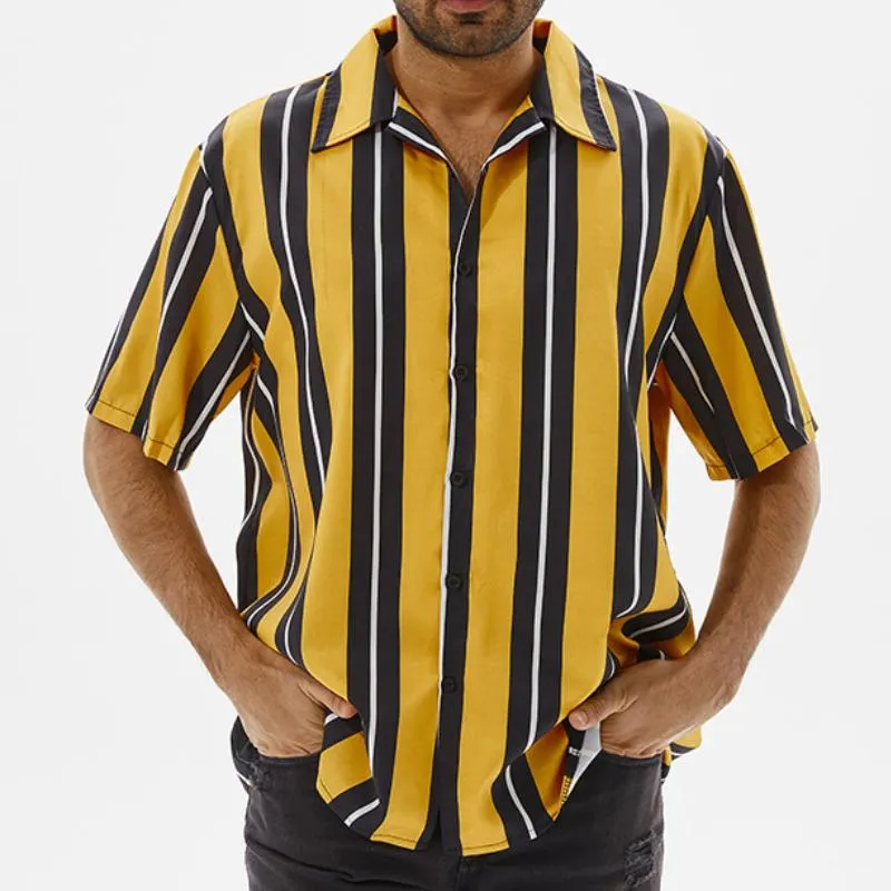 Men's Casual Striped Lapel Short Sleeve Shirt 76560847TO sold by Manly product image thumbnail 4