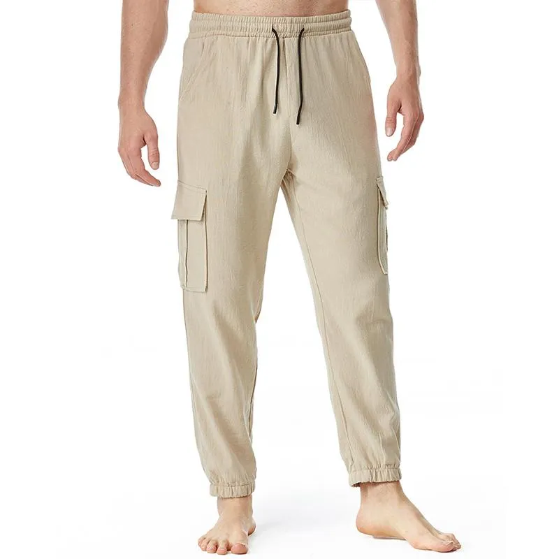 Men's Solid Cotton Linen Multi-pocket Casual Trousers 13720992Z sold by Manly