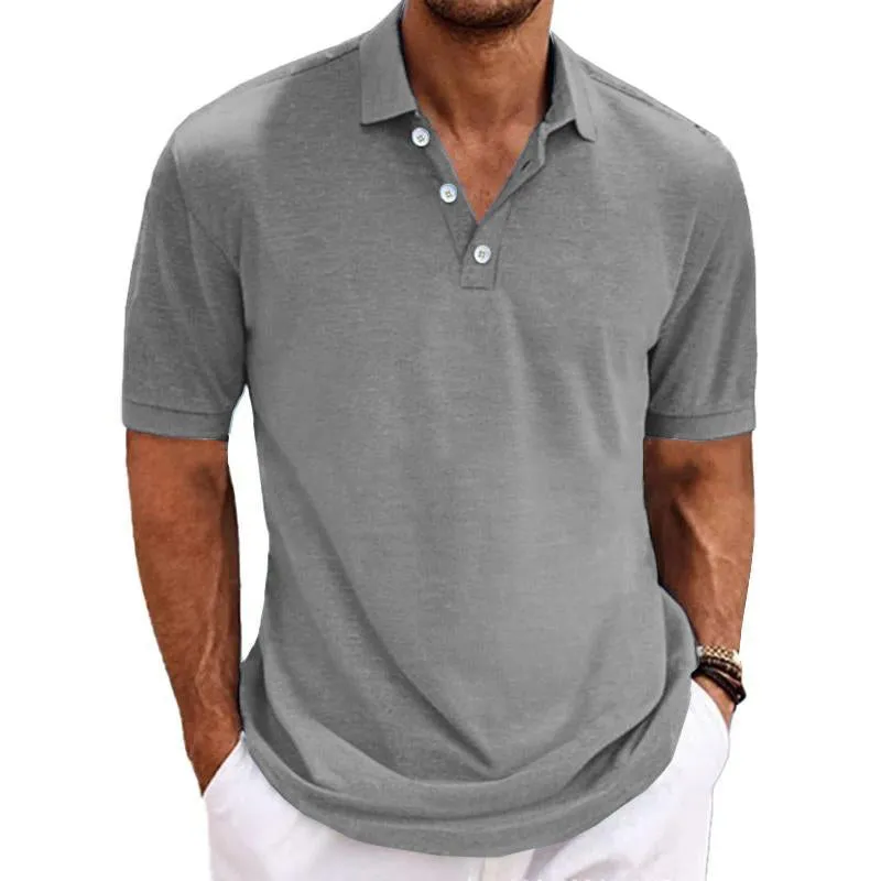 Men's Casual Cotton Blended Lapel Solid Color Short Sleeve Polo Shirt 98614586M sold by Manly