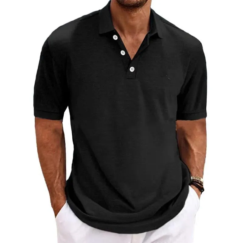 Men's Casual Cotton Blended Lapel Solid Color Short Sleeve Polo Shirt 98614586M sold by Manly product image thumbnail 3