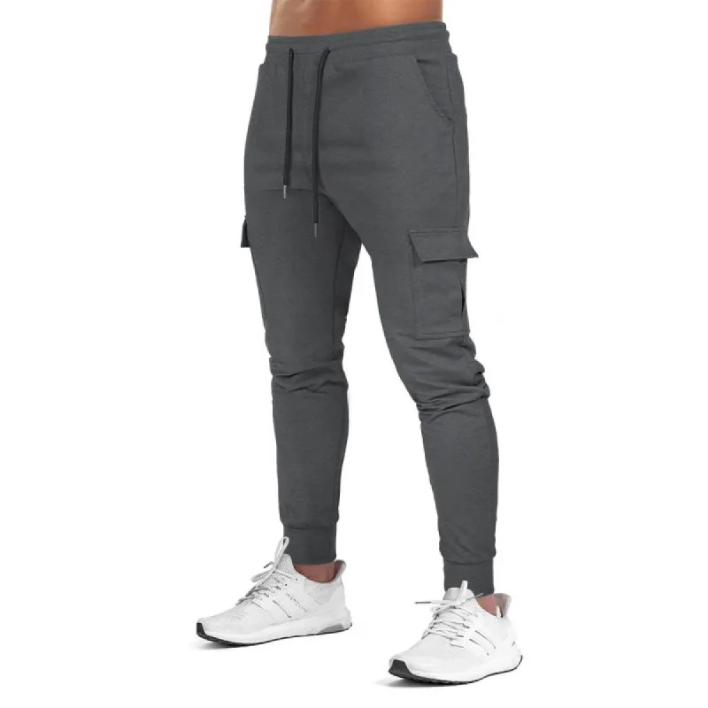 Men's Solid Multi-pocket Drawstring Elastic Waist Fitness Sports Pants 49940128Z sold by Manly