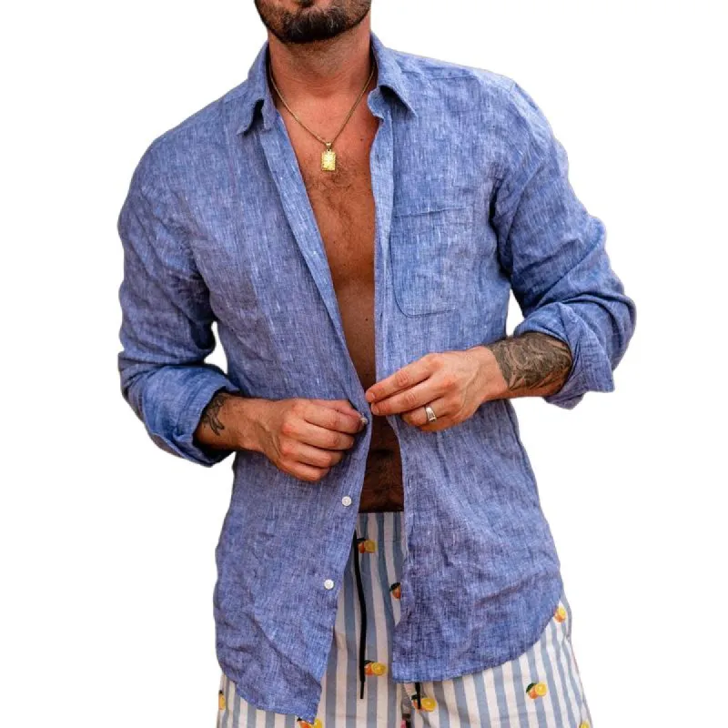 Men's Solid Color Lapel Long Sleeve Casual Shirt 33483979Z sold by Manly