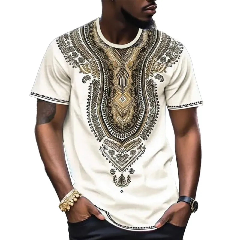 Men's Color Block Print Round Neck Short Sleeve T-Shirt 87631709X sold by Manly