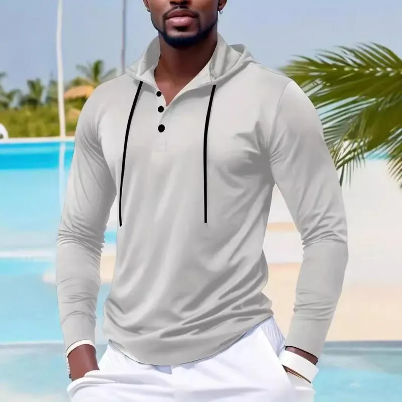 Men's Solid Color Loose Buttons Collar Long Sleeve Hoodie 49573578Z sold by Manly product image thumbnail 3