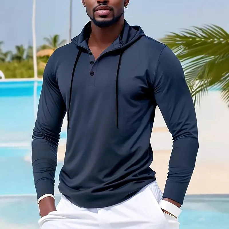 Men's Solid Color Loose Buttons Collar Long Sleeve Hoodie 49573578Z sold by Manly product image thumbnail 2