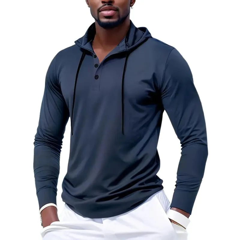 Men's Solid Color Loose Buttons Collar Long Sleeve Hoodie 49573578Z sold by Manly