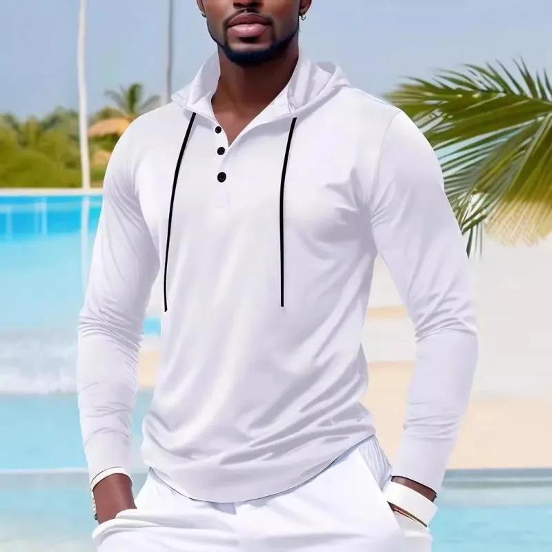 Men's Solid Color Loose Buttons Collar Long Sleeve Hoodie 49573578Z sold by Manly product image thumbnail 4