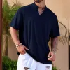 Men's Solid Linen V Neck Short Sleeve Casual Shirt 54745187Z sold by Manly