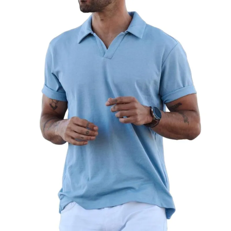 Men's Casual Solid Color Lapel Short-sleeved Polo Shirt 30895175TO sold by Manly