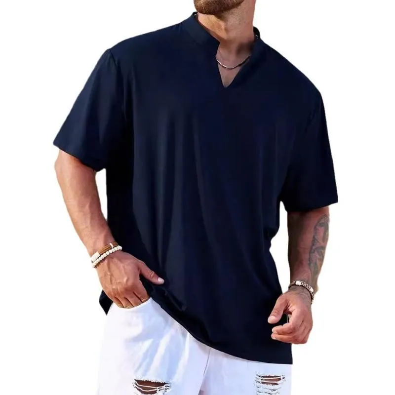 Men's Solid Linen V Neck Short Sleeve Casual Shirt 54745187Z sold by Manly