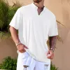 Men's Solid Linen V Neck Short Sleeve Casual Shirt 54745187Z sold by Manly