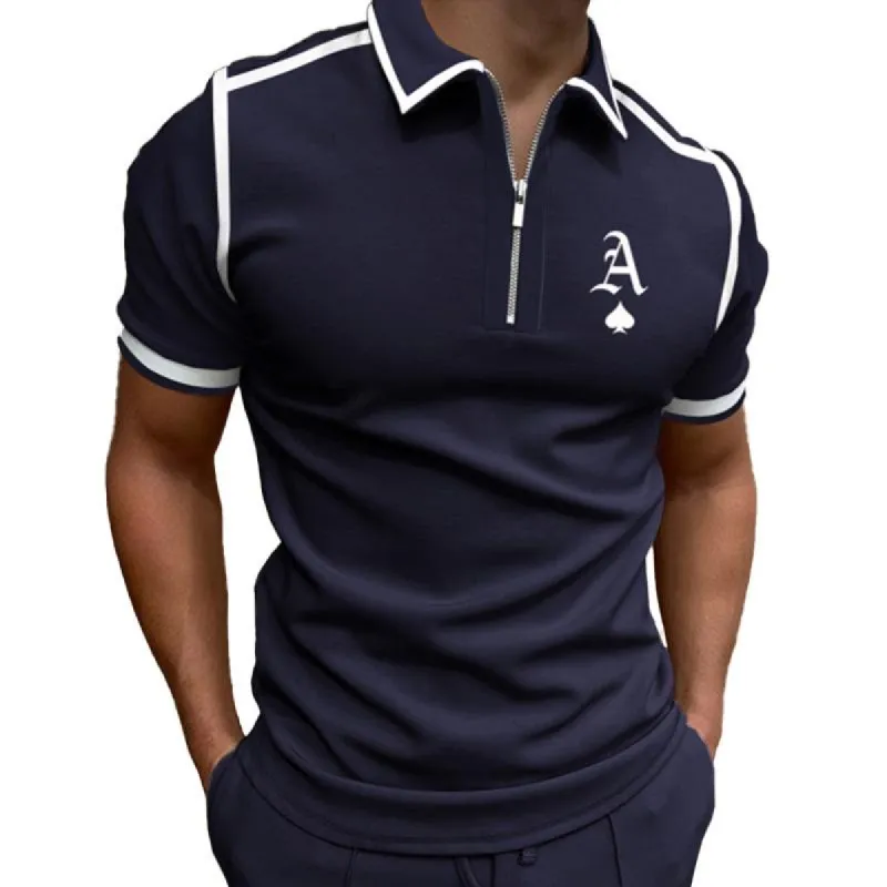 Men's Casual Heart A Zipper Polo Shirt 94189919TO sold by Manly