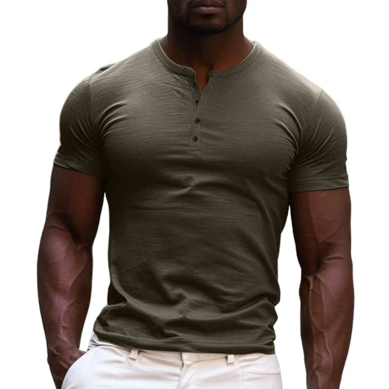 Men's Solid Henley Short Sleeve T-Shirt 46769676Y sold by Manly