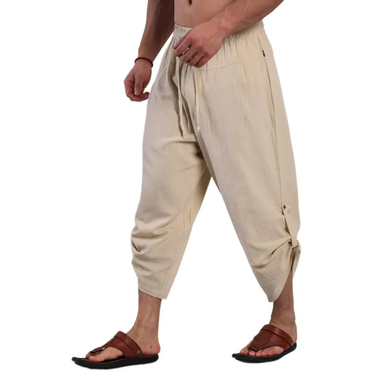 Men's Solid Cotton And Linen Elastic Waist Casual Pants 99272421Z sold by Manly