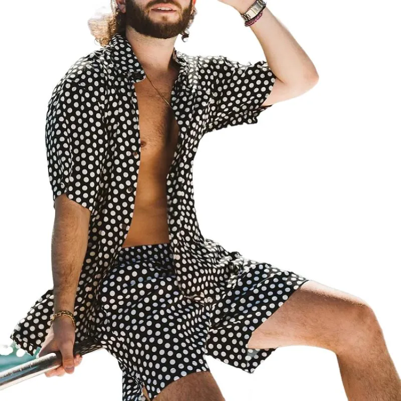 Men's Polka Dot Print Short-Sleeved Shirt And Shorts Set 56130311Y sold by Manly