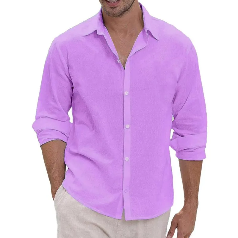 Men's Cotton and Linen Casual Lapel Long-sleeved Shirt 84138982X sold by Manly